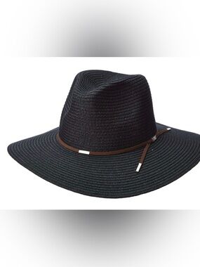 Scala Pronto Black Wide-Brim Woven Sun Hat